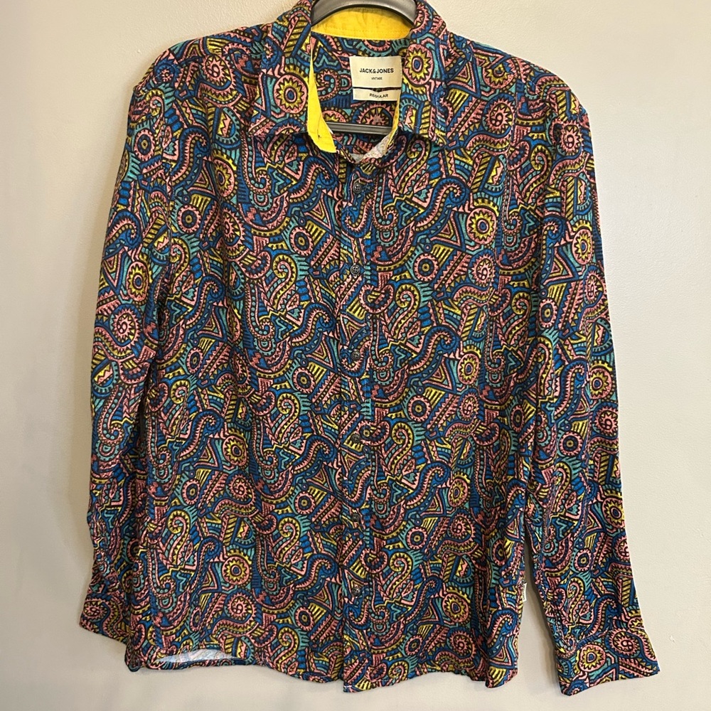 NWT Jack & Jones L regular fit 100% cotton multicolored button down shirt - Picture 3 of 16
